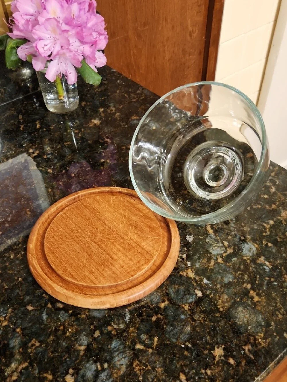 Towle Glass Cheese Server with Teak Base